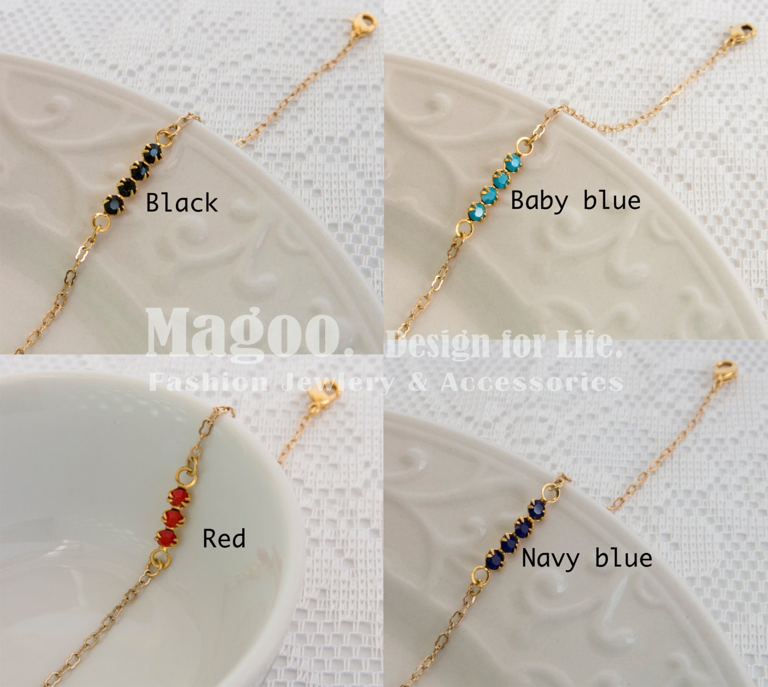 bridesmaids set of 4 goldfilled delicate bracelets by Magoojewelry