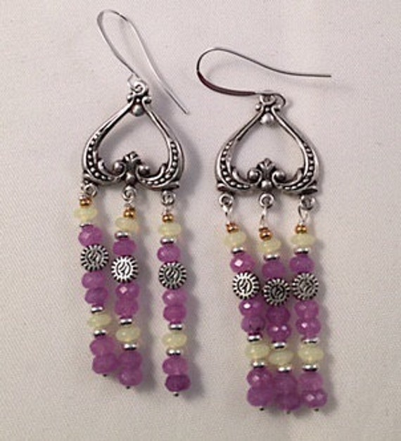 Jade Chandelier Beaded Earrings with Jonquil Czech by Lilyspad58