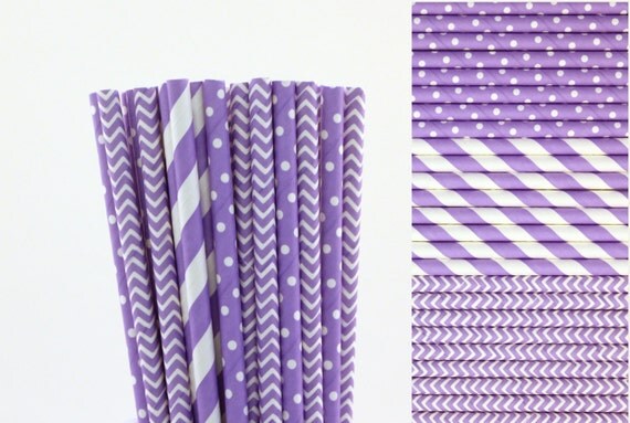 Lavender Paper Straw Mix-Lavender Straws-Polka Dot Straws-Striped Straws-Chevron Straws-Wedding Straws-Mason Jar Straws-Party Straws Il_570xn