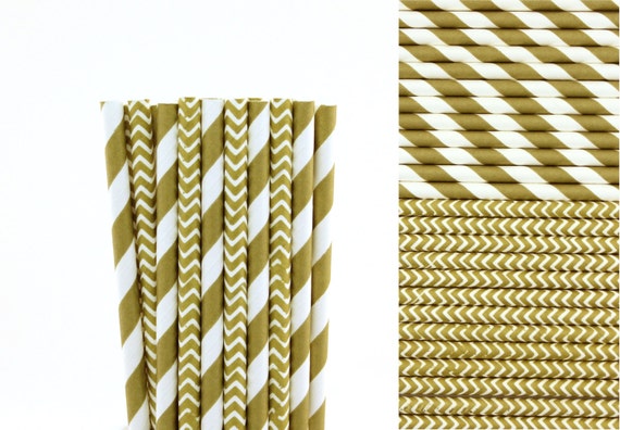 Metallic Gold Striped and Chevron Paper Straw Mix-Gold Wedding Straw-Zigzag Mason Jar Straws-Stripe Birthday Party Paper Straws-Shower Straw Il_570xn