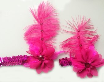 Pink flapper headdress SET matching mommy daughter