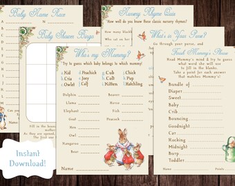 Printable Peter Rabbit Baby Shower Game Package, Beatrix Potter, Peter Rabbit, DIY Baby Shower Game, story book
