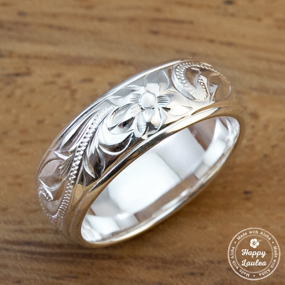 Sterling Silver Ring with Hand Engraved Hawaiian Heritage Design (6mm ...