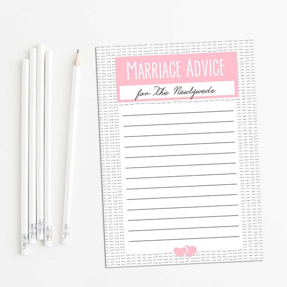 Printable Marriage Advice cards--pink--advice for the Newlyweds