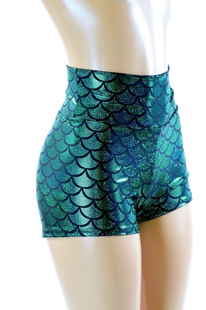Emerald Green High Waist Dragon Scale Mermaid Metallic Spandex