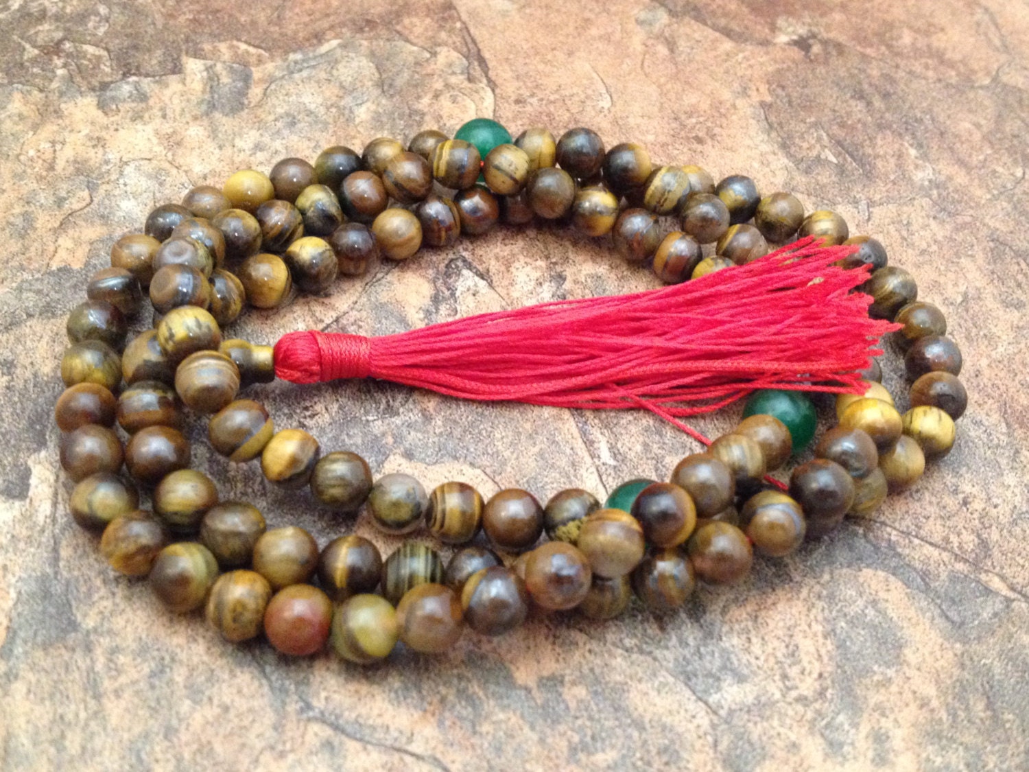 Tiger Eye and Jade 108 Beads Full Mala for Meditation and Yoga