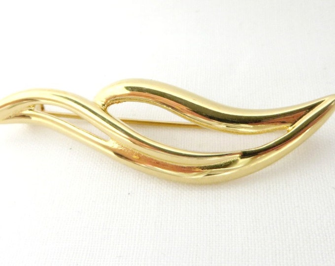 Vintage Monet Gold Tone Leaf Brooch, Curved Leaf Pin