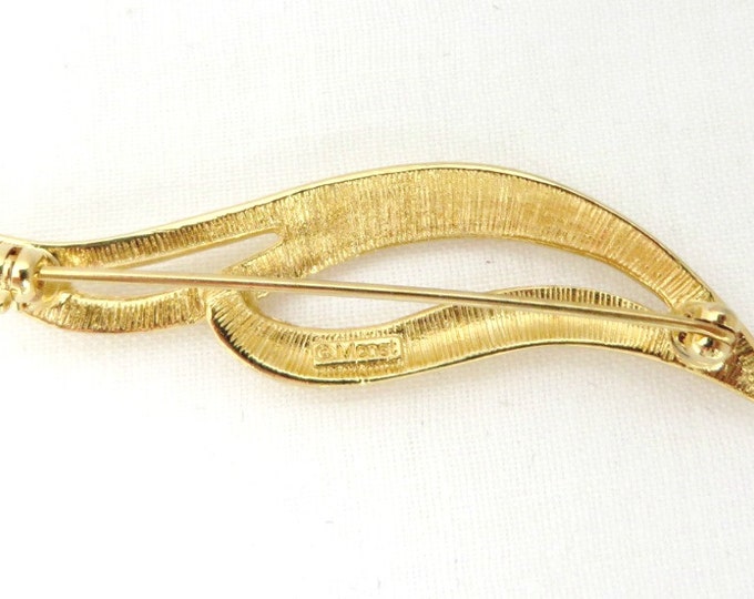 Vintage Monet Gold Tone Leaf Brooch, Curved Leaf Pin