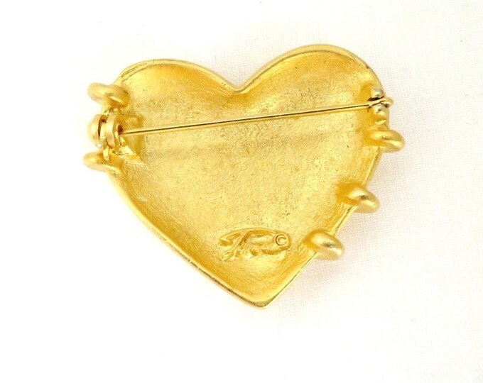 Vintage Tara Gold Tone Heart and Arrow Brooch, Matte Love Heart Pin