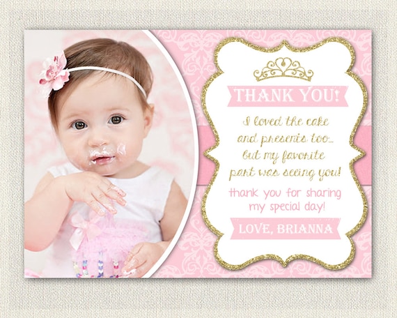 Gold and Pink Princess Thank You Card / Printable Download