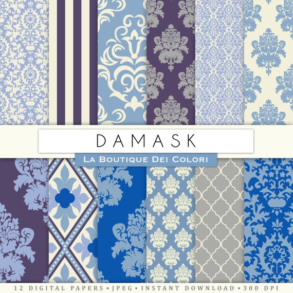 Blue damask digital paper. Blue and purple by LaBoutiqueDeiColori