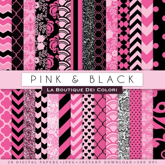 Pink and Black Digital Paper. Digital scrapbook paper hot