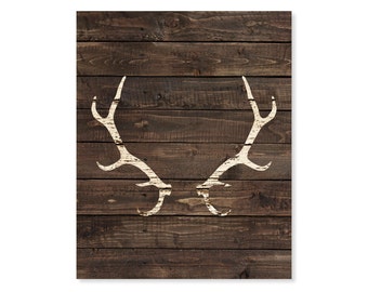 Antler Art Print Deer Antlers Faux Wood Hunting Antler Art Print Deer Antlers Faux Wood Hunting