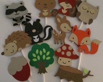 24 Woodland Cupcake Toppers; Forest cupcake toppers