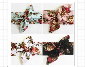 Tie Up Headband Head Wrap Headscarf Pin Up Headbands Tie up Headscarf Vintage rose.