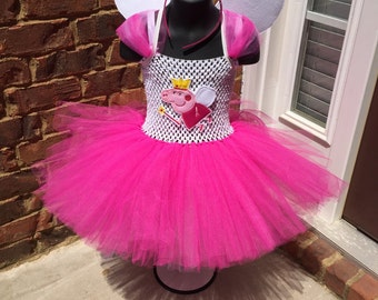Peppa pig inspired tutu. Peppa tutu. Birthday tutu. Peppa wings. Peppa mask. Peppa tiara. Halloween costume.