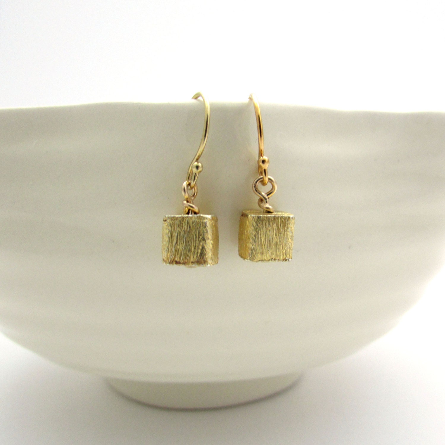 Tiny gold cube earrings small gold earrings by FelisaJewelry