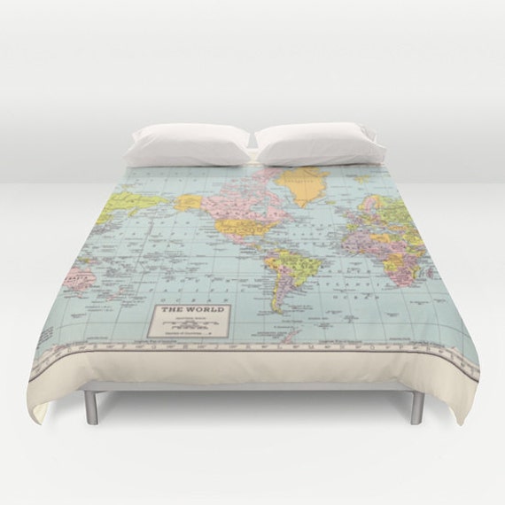 World Map Duvet Cover Forter Bed Bedroom Travel