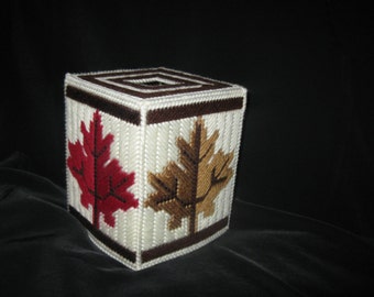 Plastic Canvas Autumn Leaves Boutique Tissue Box Cover