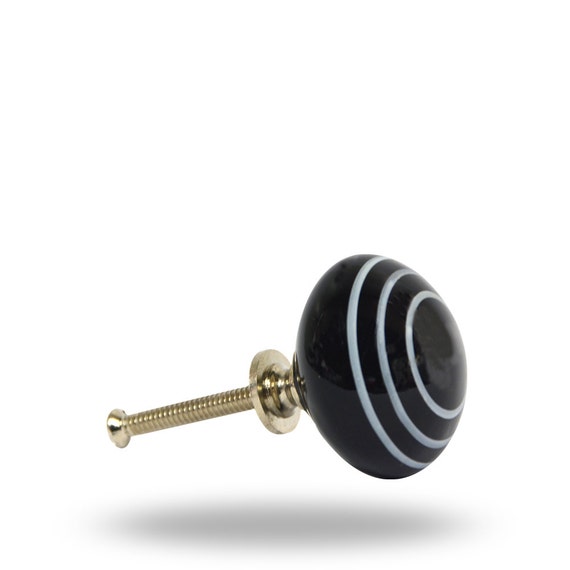 Modern Black Decorative Door Knob with White Stripes Black