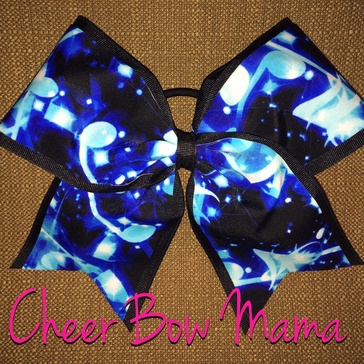 Blue & Black Music Notes Cheer Bow