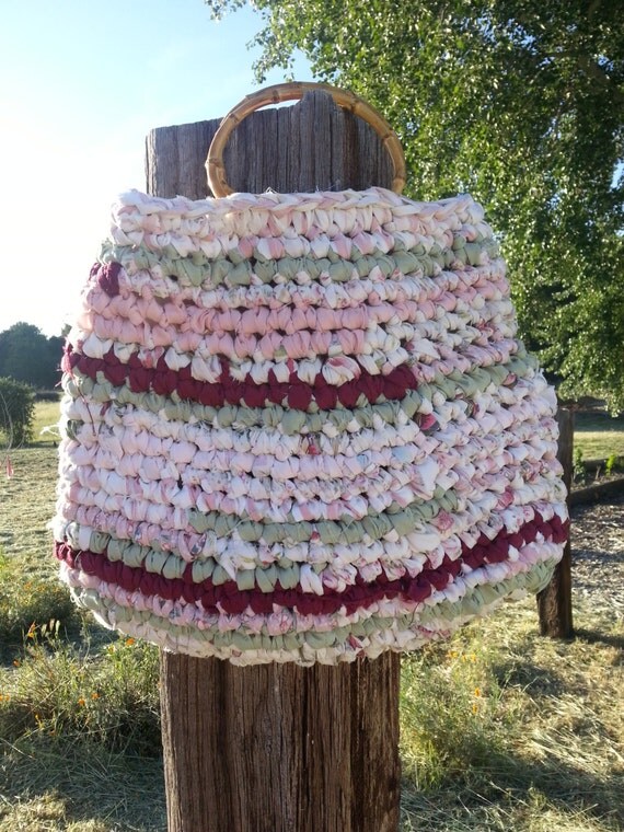 Crocheted Rag Bag repurposed upcycled cotton by PrayerieWife