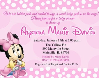 Minnie Mouse Baby Shower Invitation - Digital or Printed