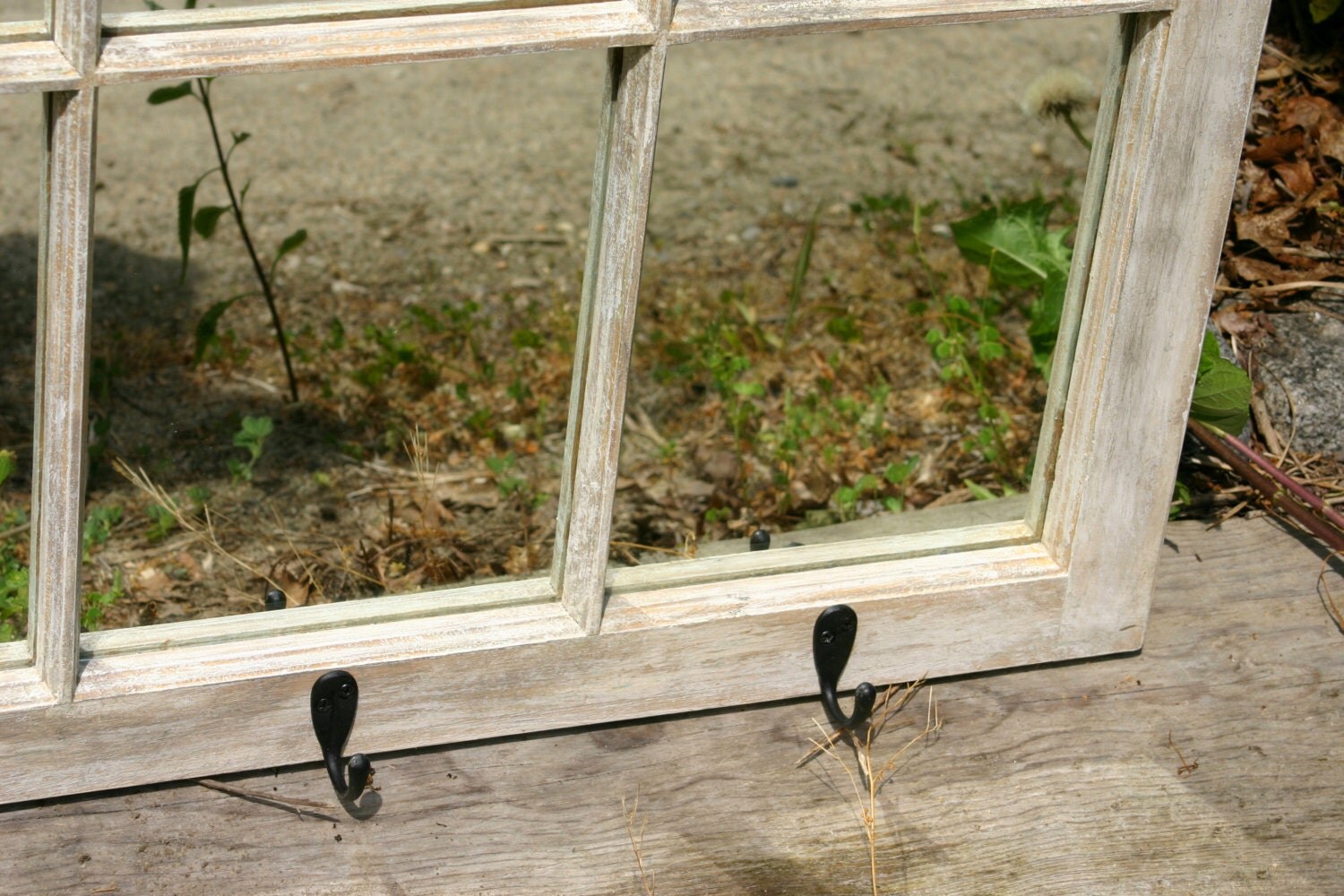 Mirror Coat Rack Window Sash Distressed White by SweetiesAttic