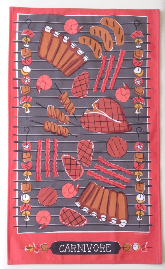 Carnivore Tea Towel-Home Goods-Kitchen-Red-Grey-Black-17 x 28