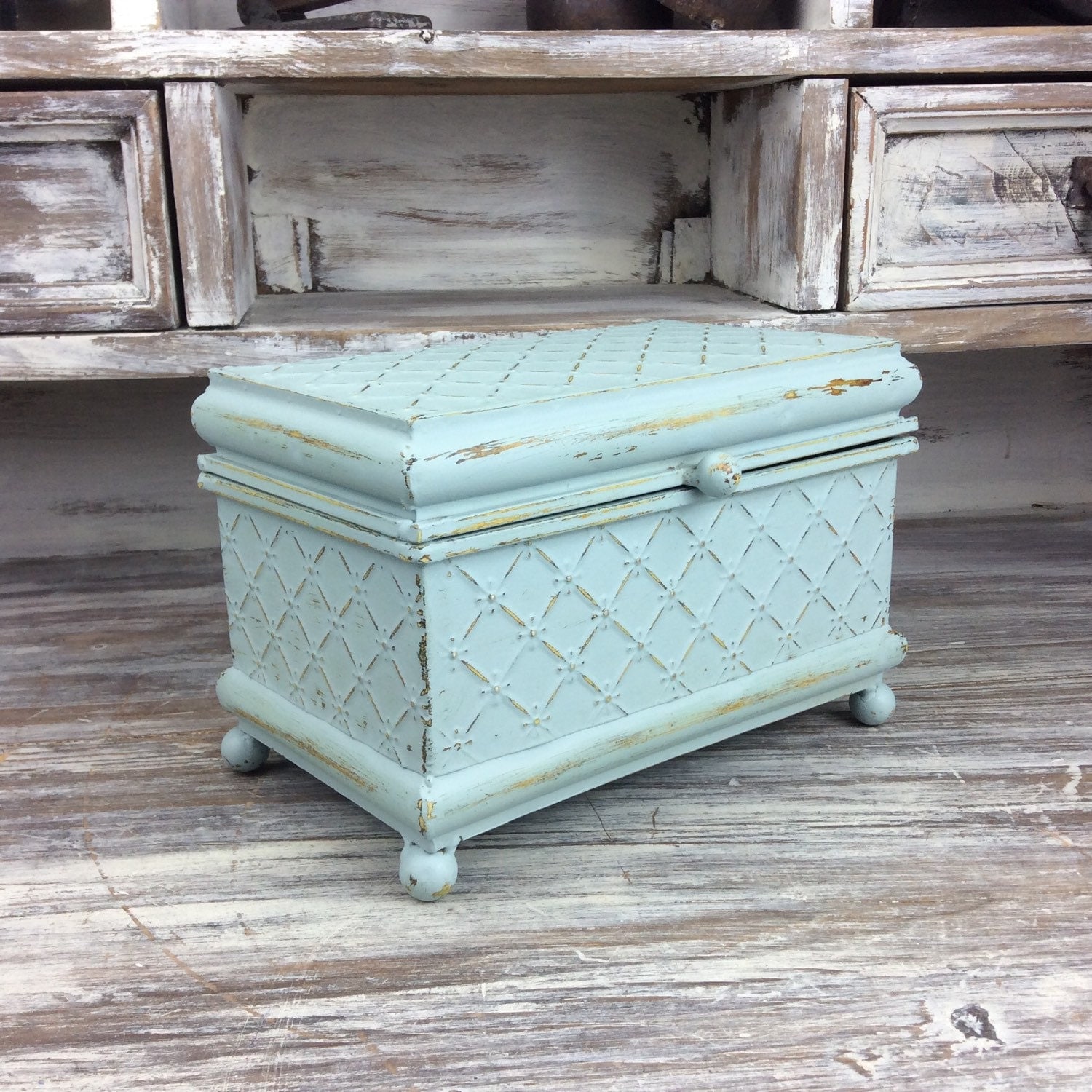 PRETTY JEWELRY BOX Beach Blue Trinket Box Home And by ShabbyShores