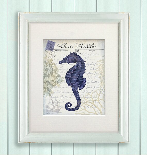 Seahorse print Seaside Postcard series Seahorse by NauticalNell