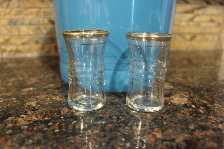 Vintage Gold-Rimmed Barrel Shot Glasses Set of by BadgerDenBazaar