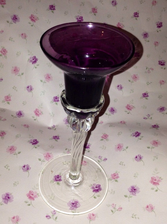 Vintage Deep Purple Glass Candle Holder With By Chiccollective