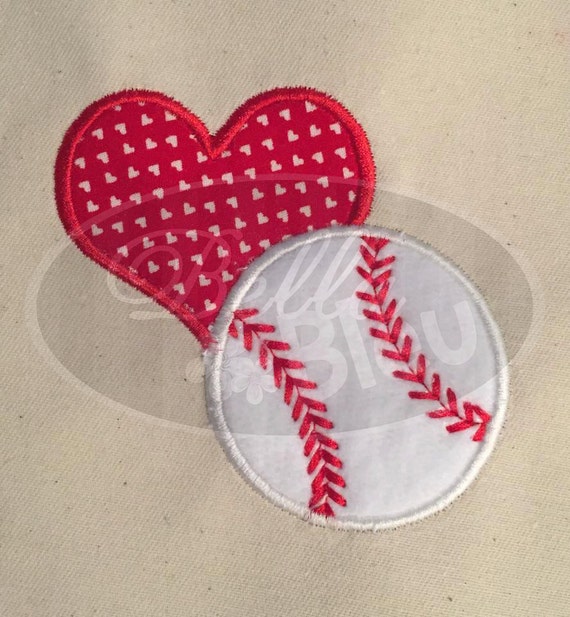 Heart Baseball Softball Machine Applique Embroidery Design