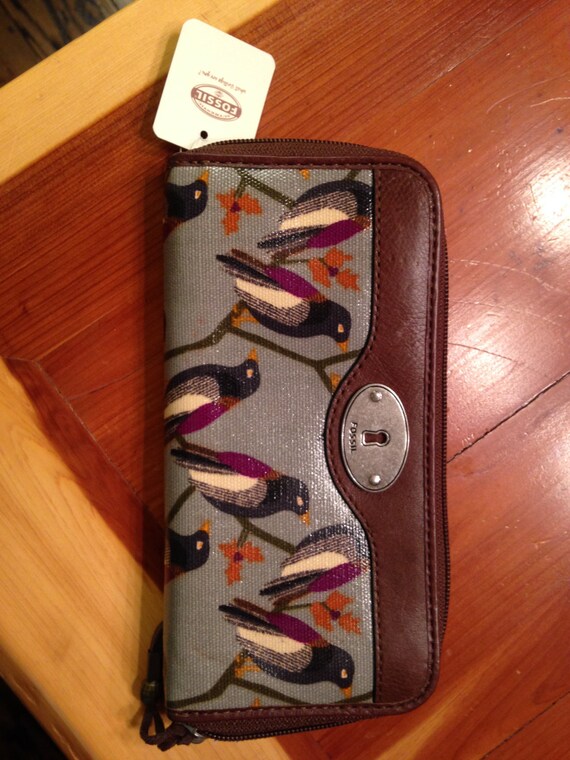 NWT Fossil Womens Key Per Zip Clutch Bird Wallet SL3066390
