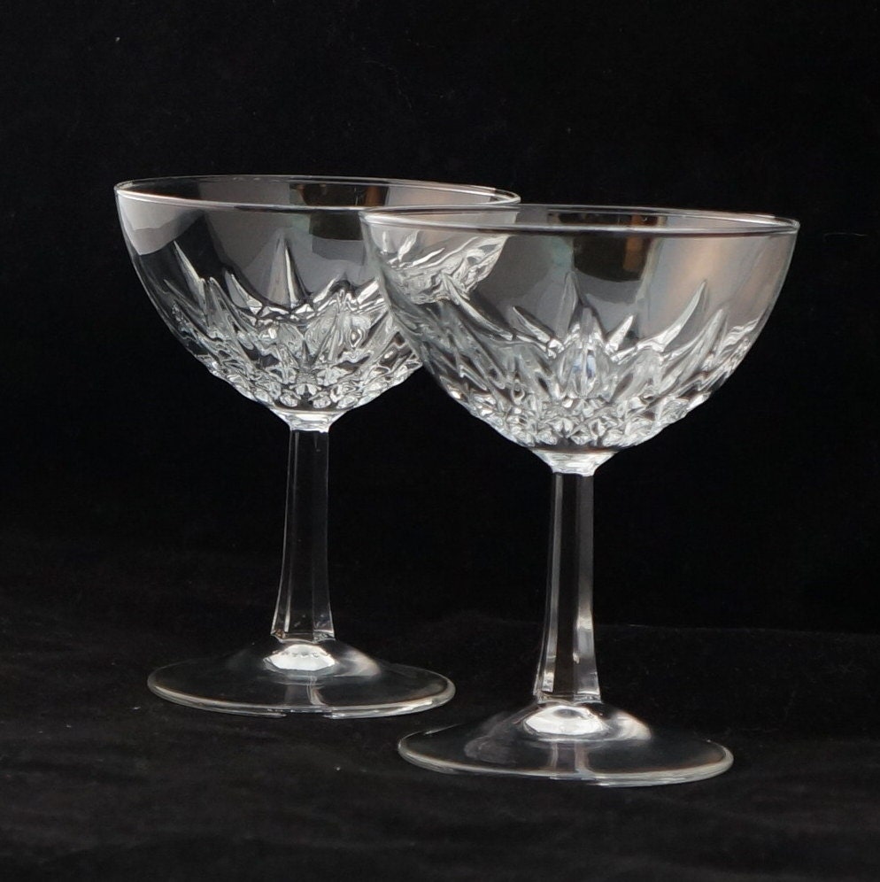 Star Cut Stemware Vintage 1950s Two 2 French Champagne Bowl
