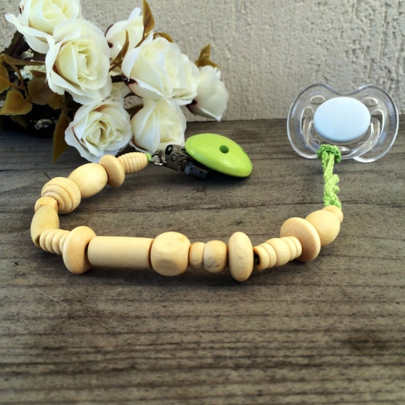 Handmade Pacifier Clip Natural wood pacifier holder by Bubuline