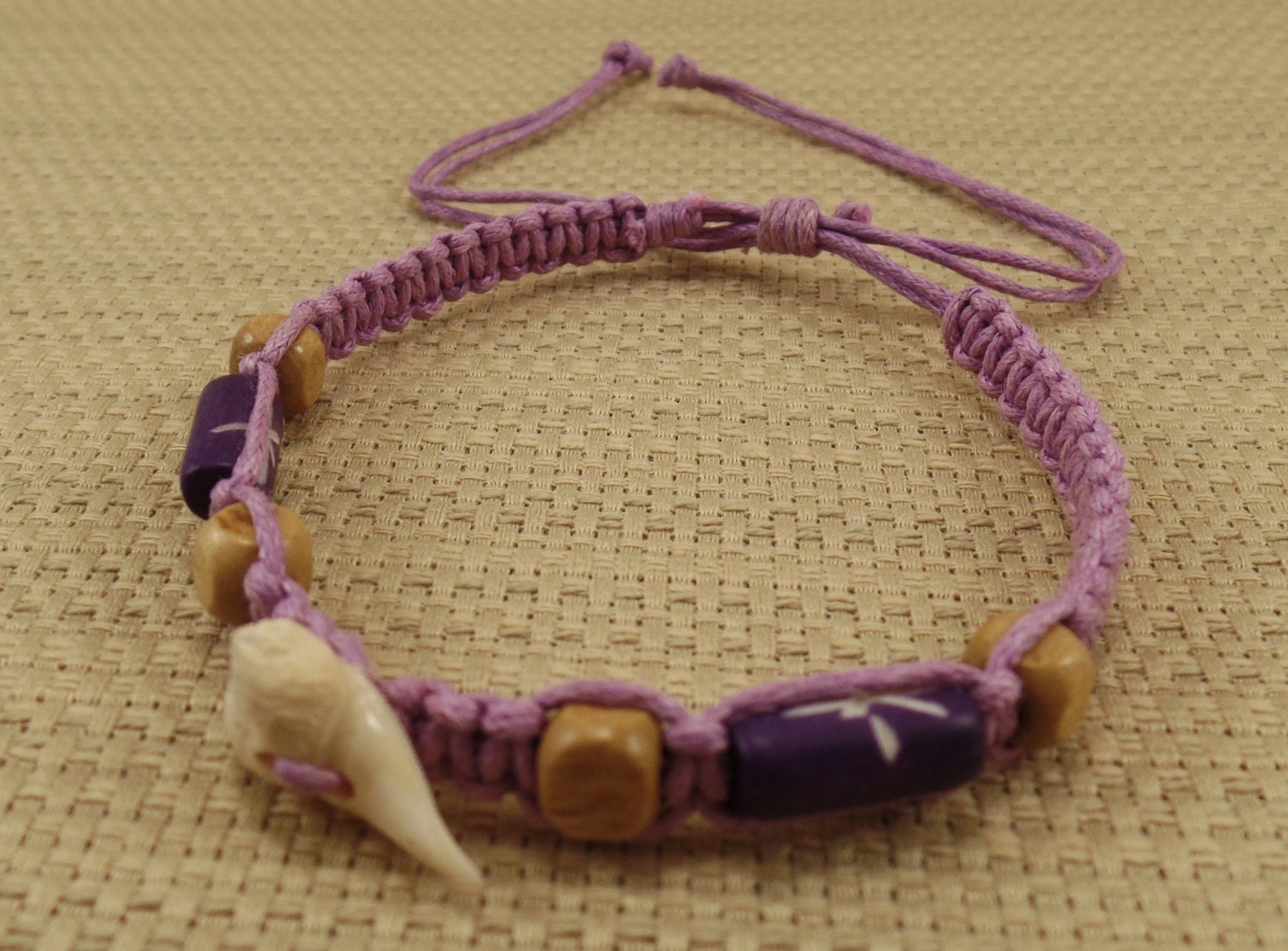 Real Shark Tooth Bracelet Purple Hemp Bracelet Shark Teeth