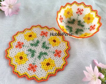Pattern Doily and Bowl Sunflowers