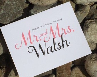 Wedding Thank You Notes, Thank You From the New Mr & Mrs Thank You Notes, Elegant Thank You Notes, Wedding Shower Cards, Set of 12 Cards