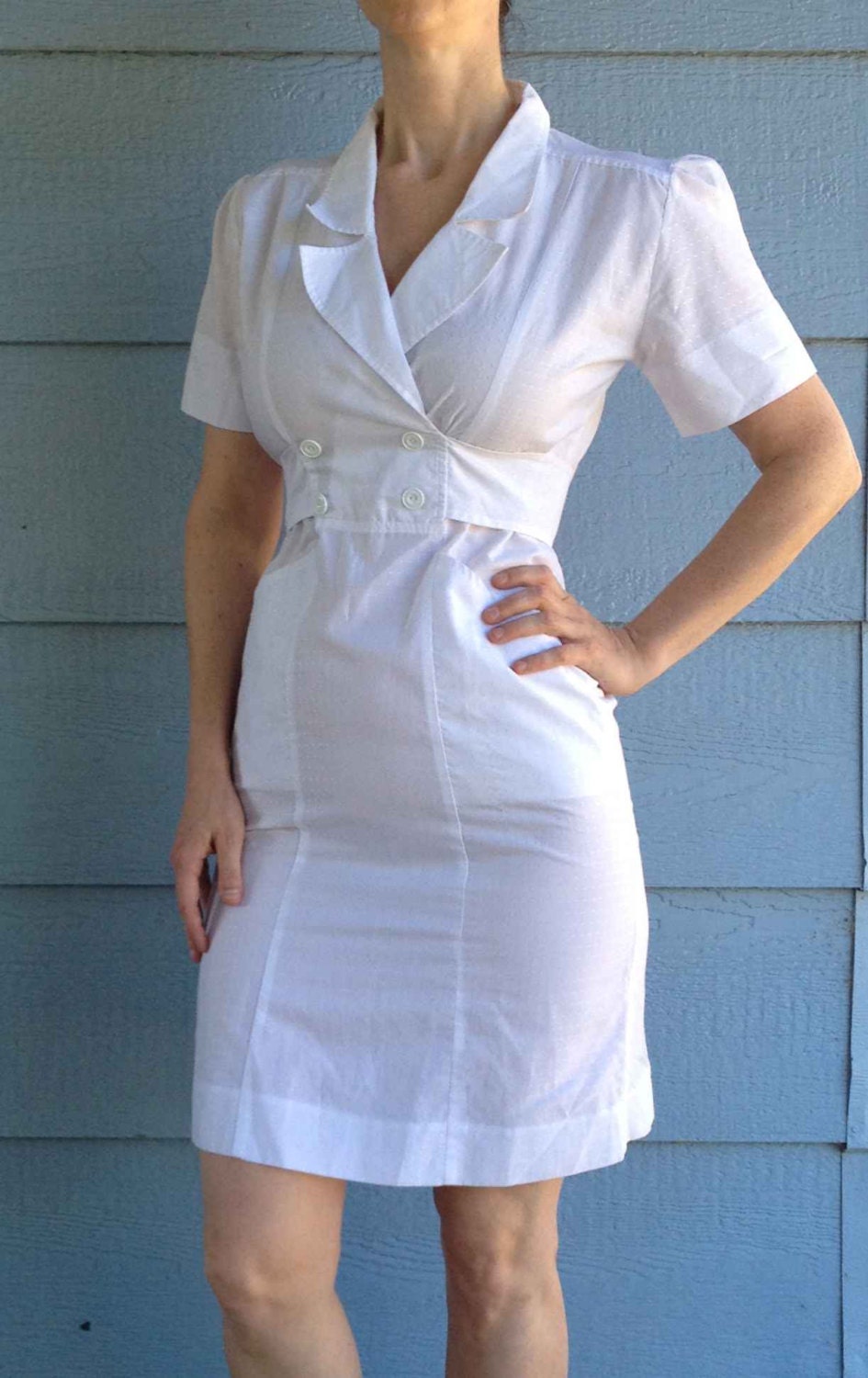 Vintage 70s Nurses Dress Uniform The Graduate White