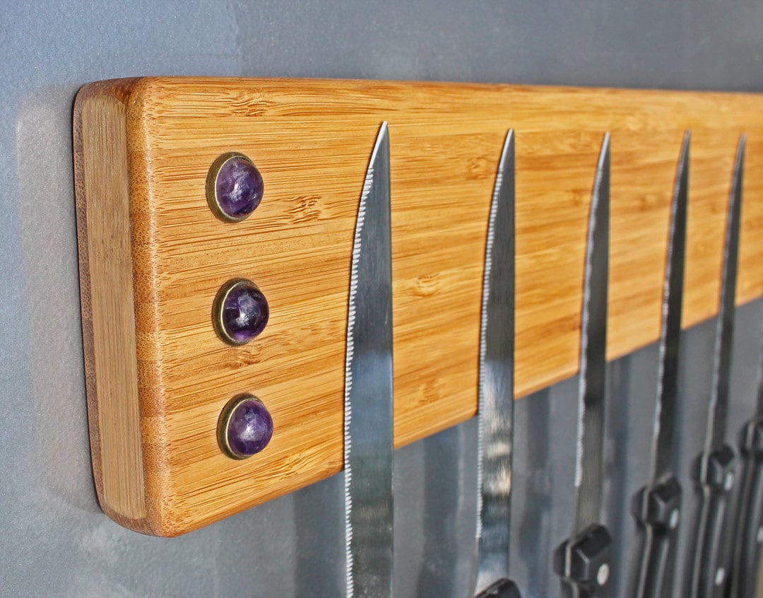 Knife Rack Refrigerator Mount with Amethyst Dots