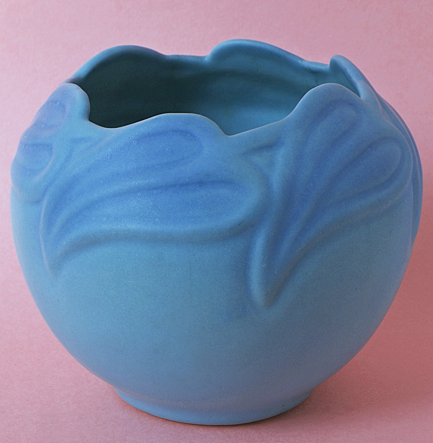 Vintage Van Briggle art pottery matte turquoise rose bowl.