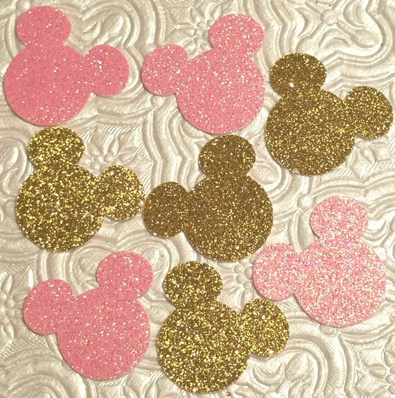 Mouse face in pink & gold glitter confetti die cuts birthday
