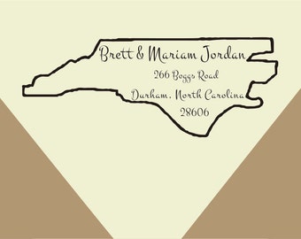 Custom North Carolina state outline Return Address Stamp- Available all 50 state -Custom return address Stamp - Custom Rubber Stamp -