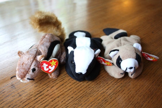 Vintage Ty Beanie Babies / Forest Animal Toys / Stuffed Skunk