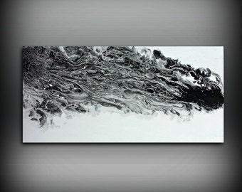 ORIGINAL Painting, Art Painting Acrylic Painting Abstract Painting, Black and White Wall Hanging, Extra Large Wall Art, Wall Decor 24 x 48