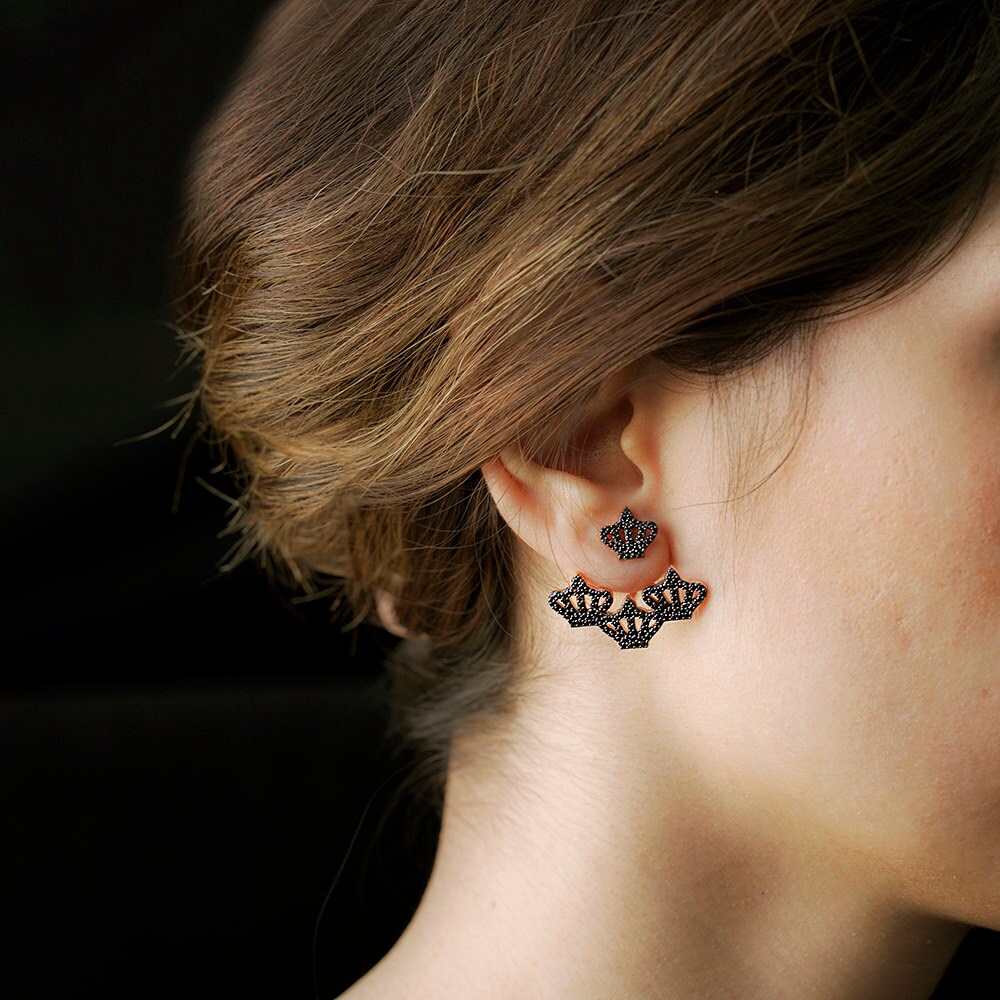 King Crown Charm Silver Ear Cuff Earring Crown Earring by ETHEIA