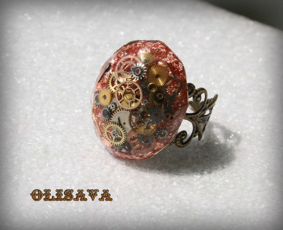 Steampunk Resin Ring with Vintage Soviet Watch Parts . Steampunk jewelry. by Olisava steampunk buy now online