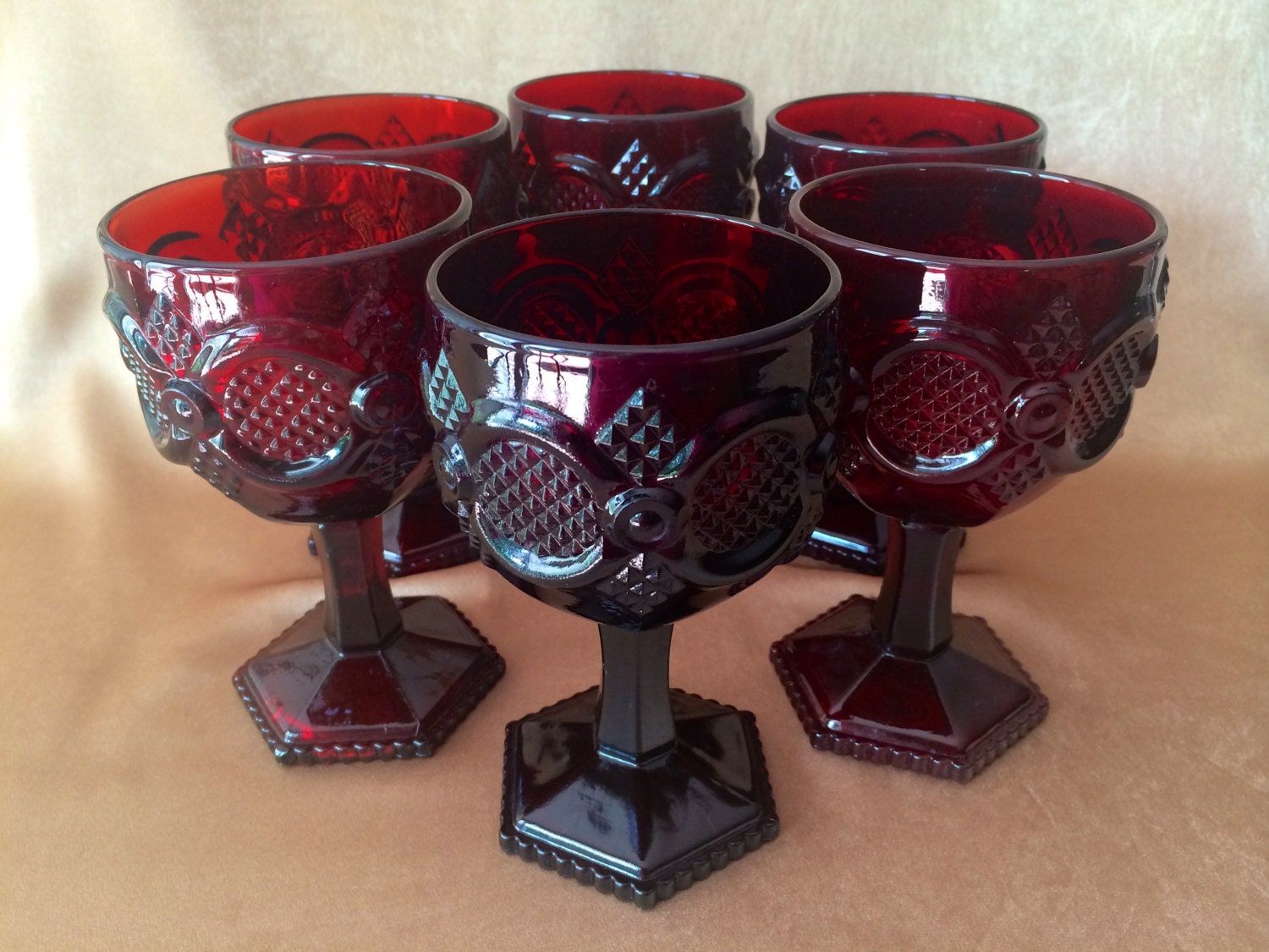 Ruby Red Glassware Avon Cape Cod Large Size Gothic Goblets